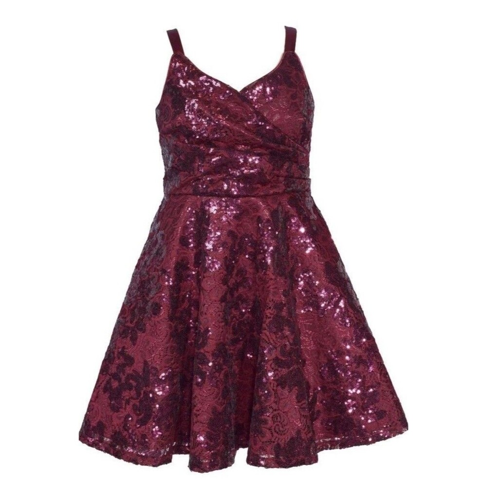 IRIS & IVY Kids' Sequin Fit & Flare Party Dress In Wine Size 14